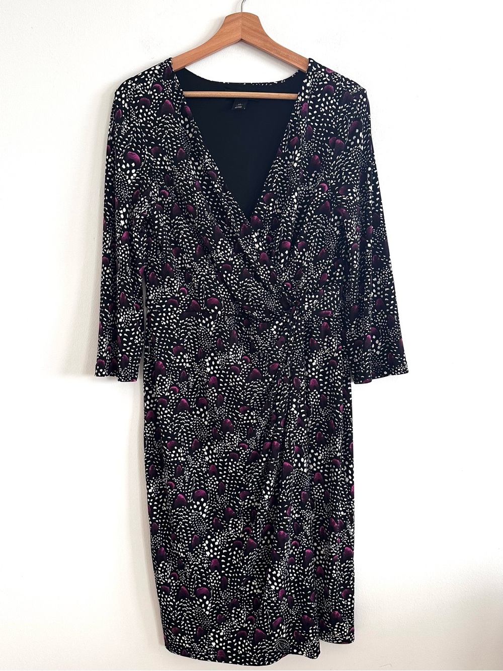 WHBM faux wrap soft stretchy jersey knit long sleeve midi dress size 12